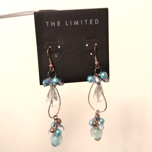 Vintage Teal Blue Beads Silver Tone Dangle Drop Earrings Timeless VTG Jewelry - Picture 6 of 6